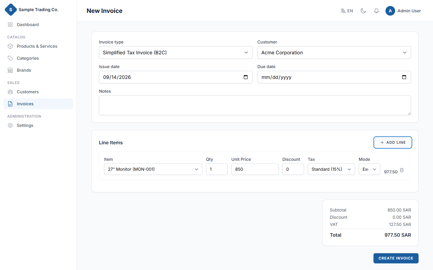 Create a compliant invoice in under a minute