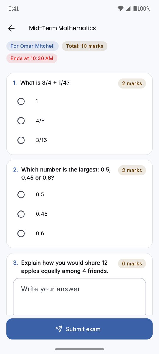 In-app exam